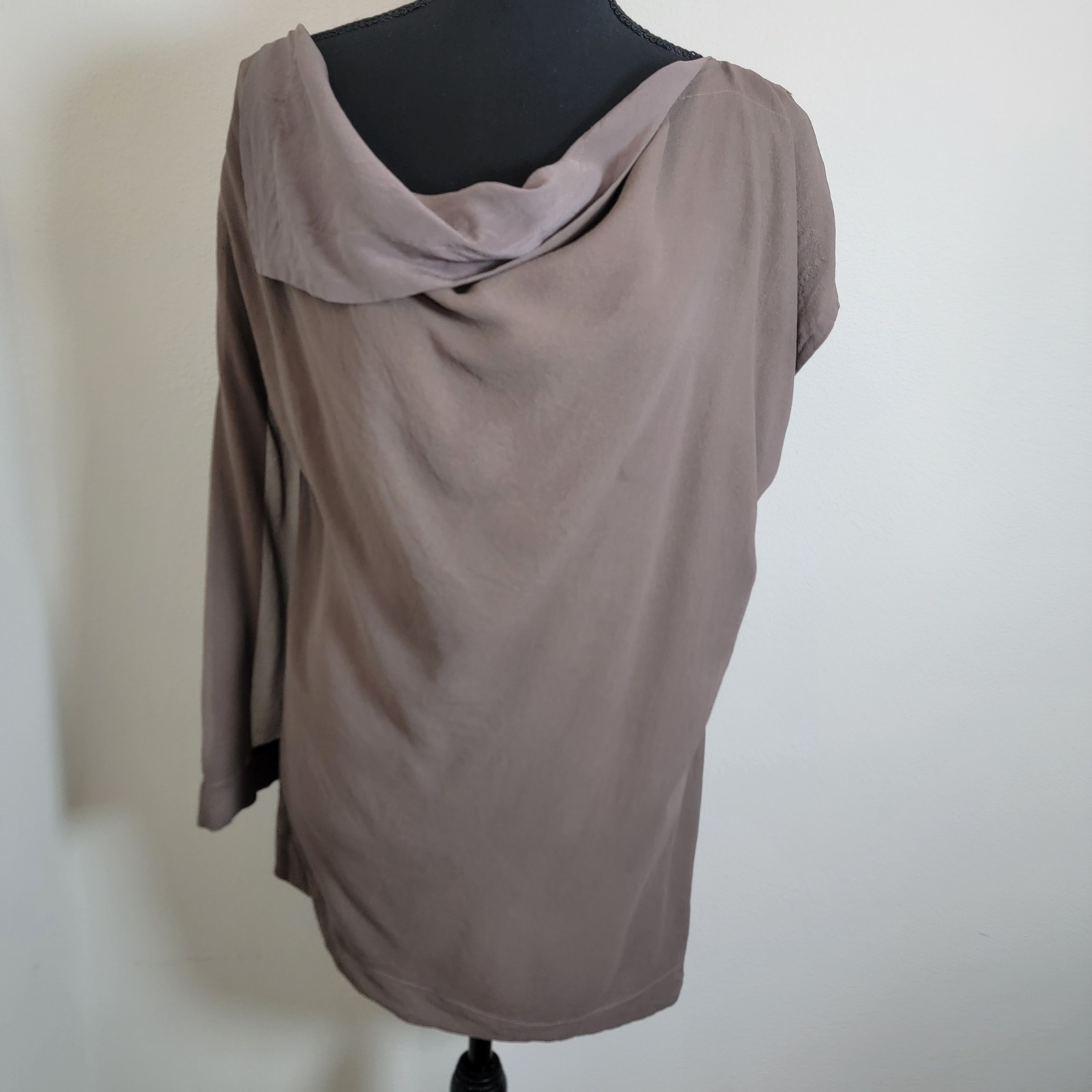 Gold Hawk Womens 100% Silk Asymmetrical Draped Cowl Neck Top Taupe Brown Medium